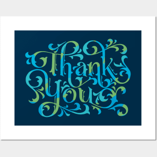 Thank You Card Blue Lettering Posters and Art